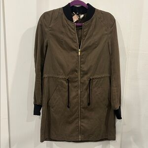 H&M Olive Green Utility Bomber Jacket with Black Rib Trim